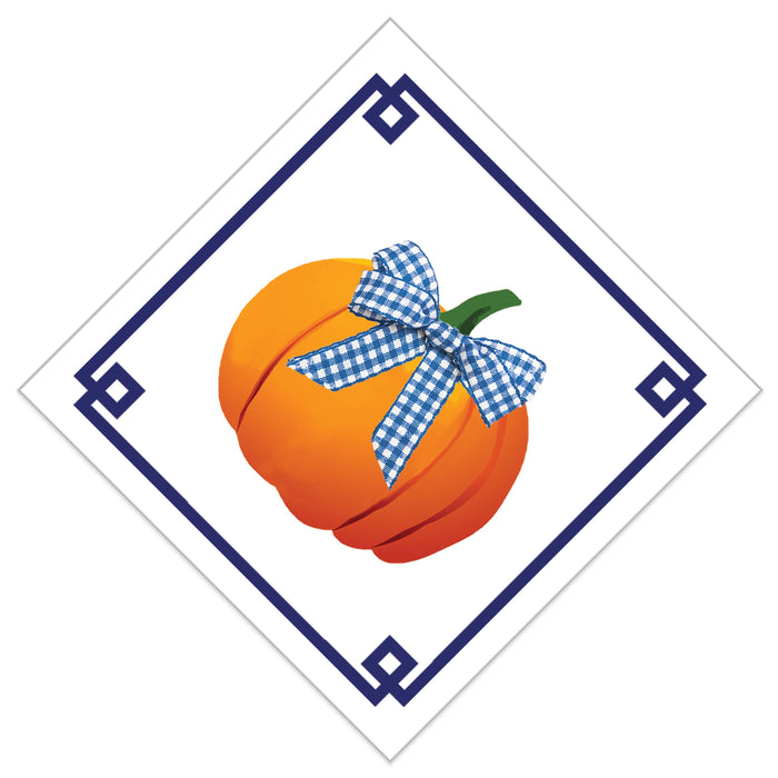 Paper Cocktail Napkin, Pumpkin with Gingham Bow