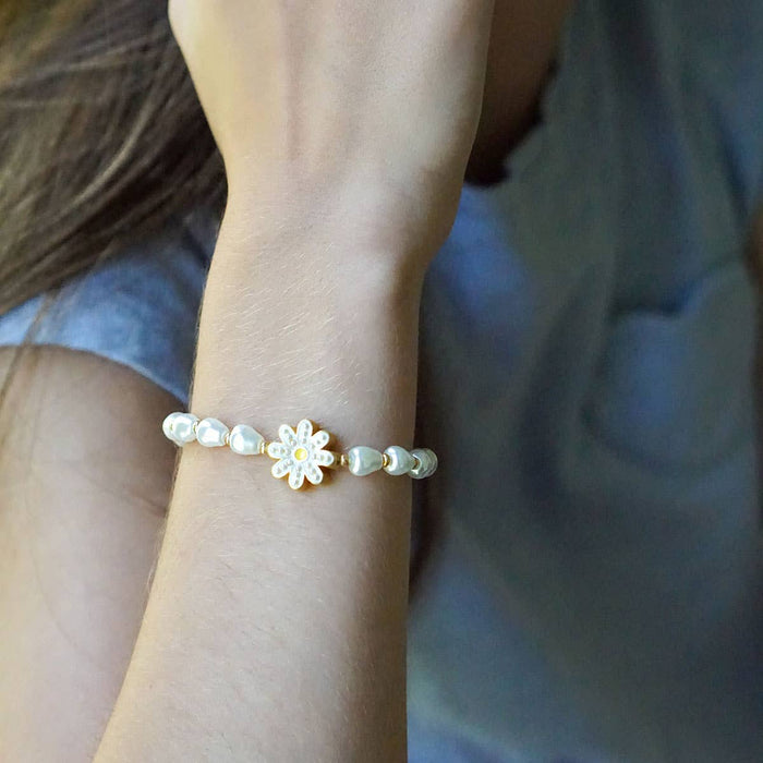 Madeleine Pearl & Daisy Children's Bracelet in White