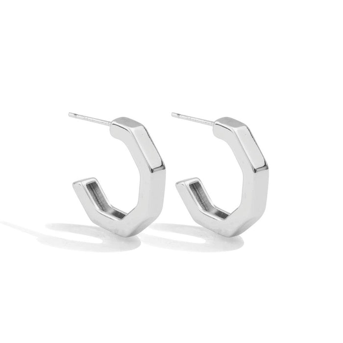 Thick Octagon Hoops, Silver
