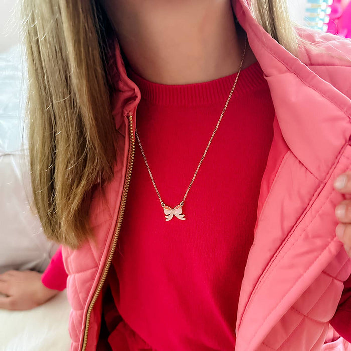 Zoey Bow Delicate Children's Necklace in Pink