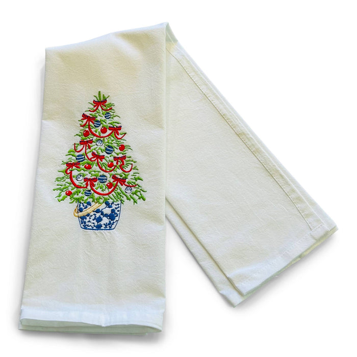 Towel - Tree in Red Ribbon on White