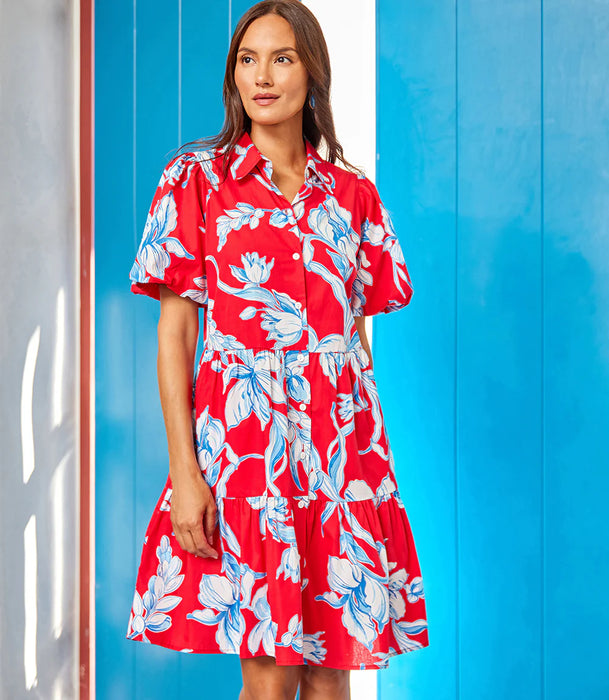 Karen Kane Puff Sleeve Tiered Shirtdress