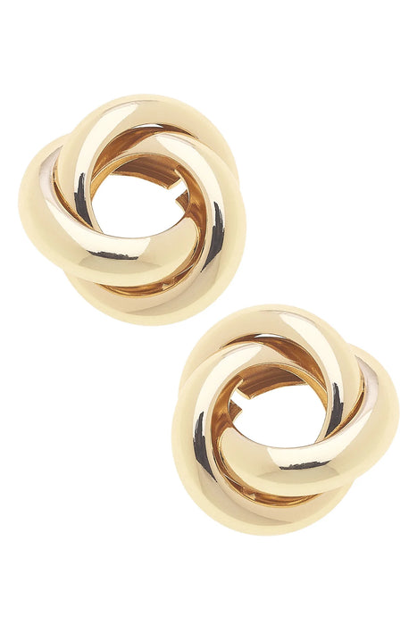 Diana Knot Stud Earrings, Shiny Gold