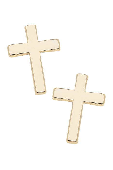 Ruth Cross Stud Earrings, Shiny Gold