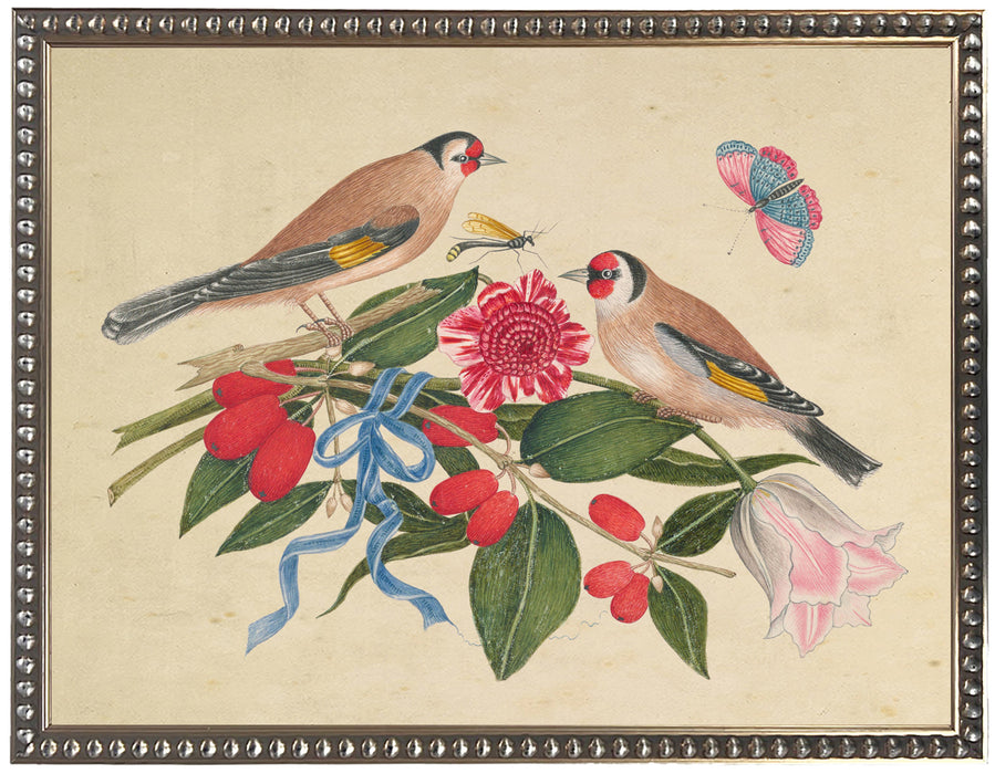 Art Print, Vintage Bookplate with Two Birds