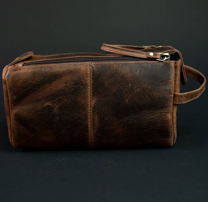 Leather Toiletry Bag, Dark Walnut