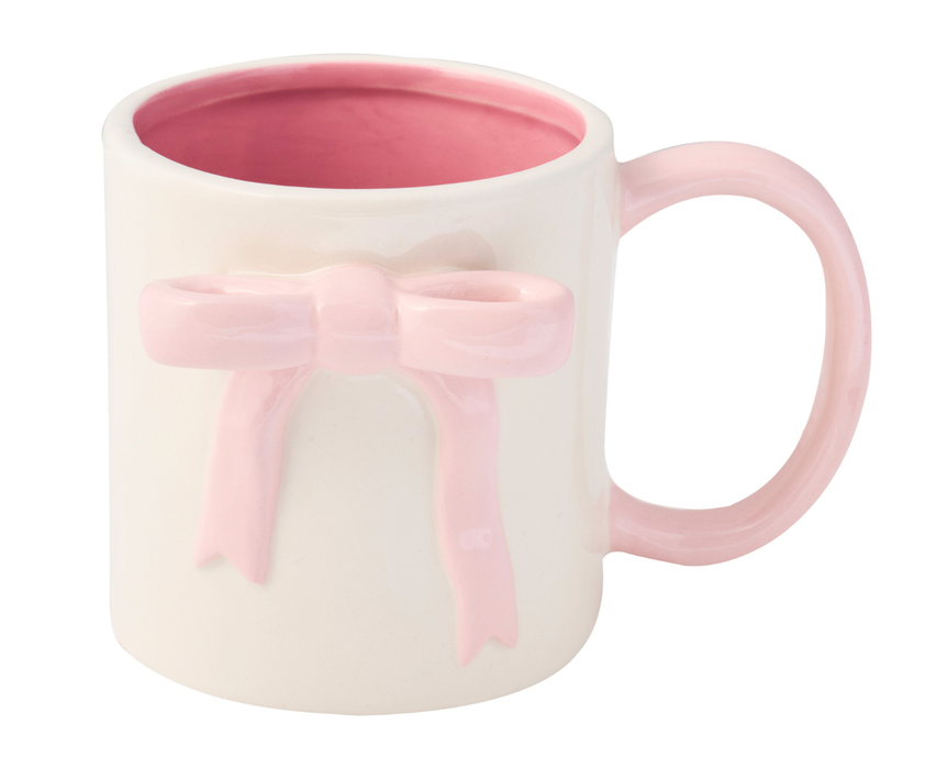 Ceramic Pink Bow Side Mug, 16oz
