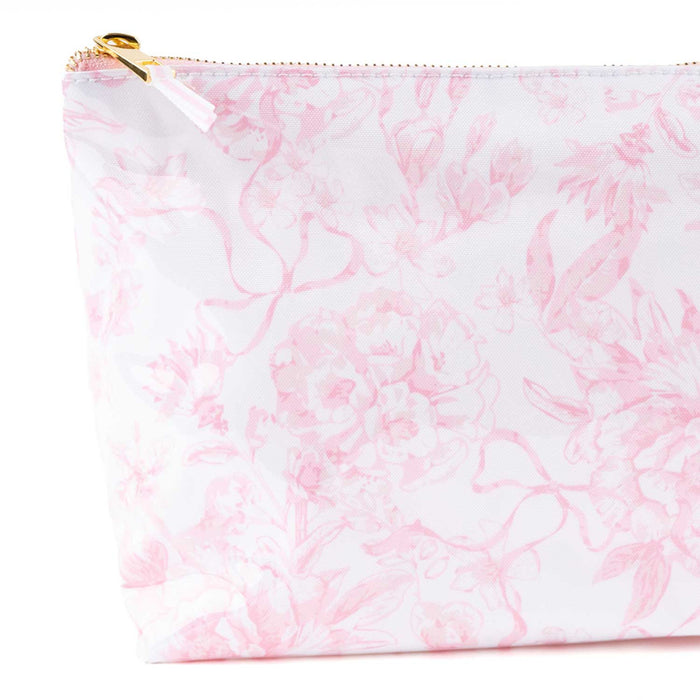 Clear Coated Travel Cosmetic, Pink Bow Toile