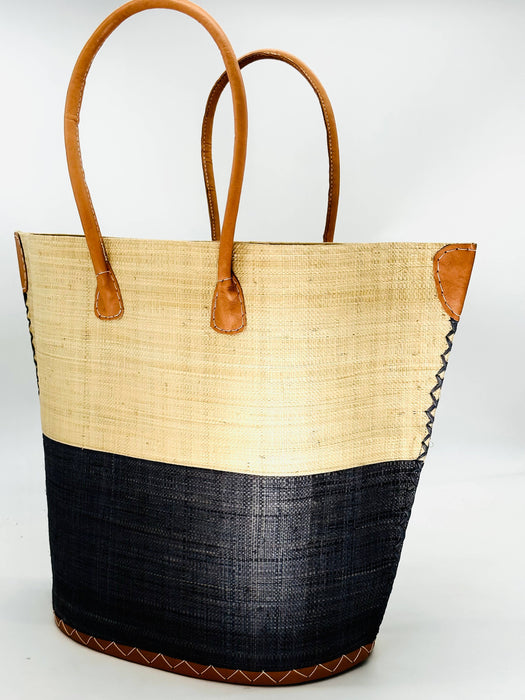 Santa Cruz Two Tone Straw Tote, Black