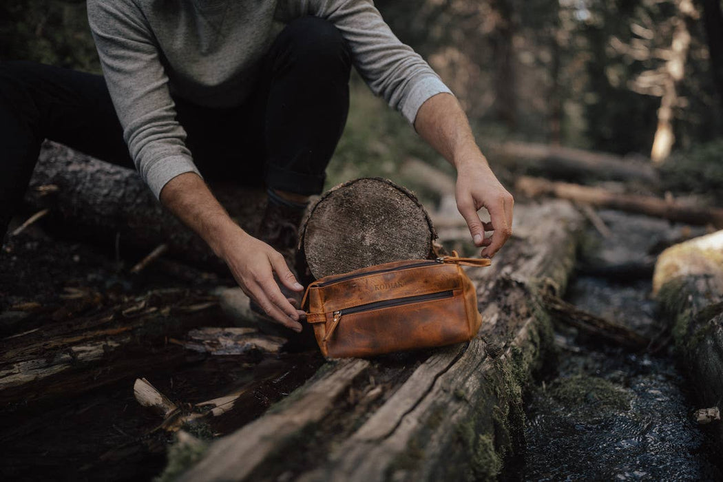 Leather Toiletry Bag, Dark Walnut