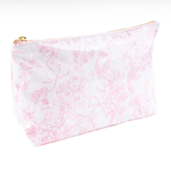 Clear Coated Travel Cosmetic, Pink Bow Toile