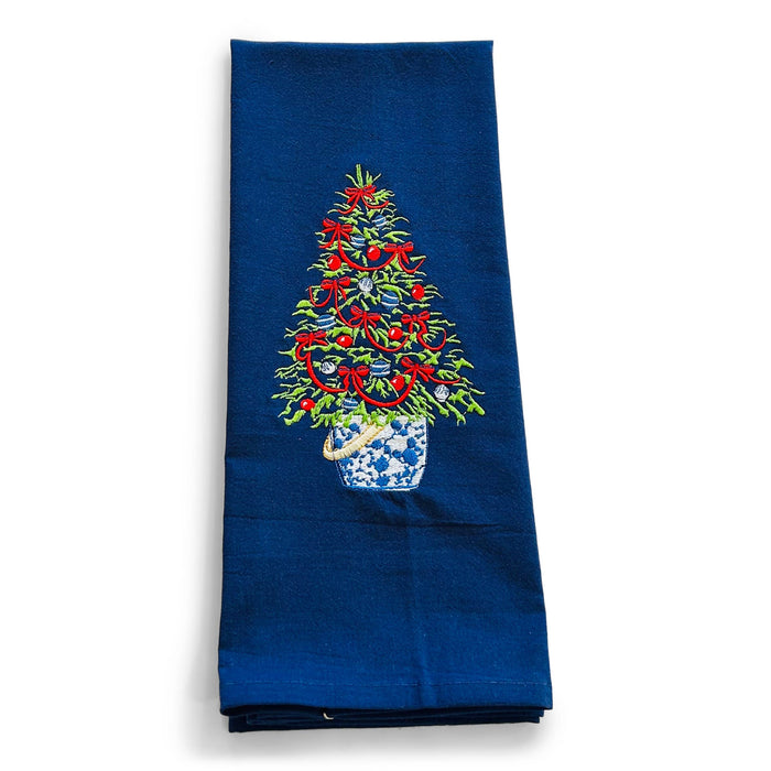 Towel - Tree in Red Ribbon on navy