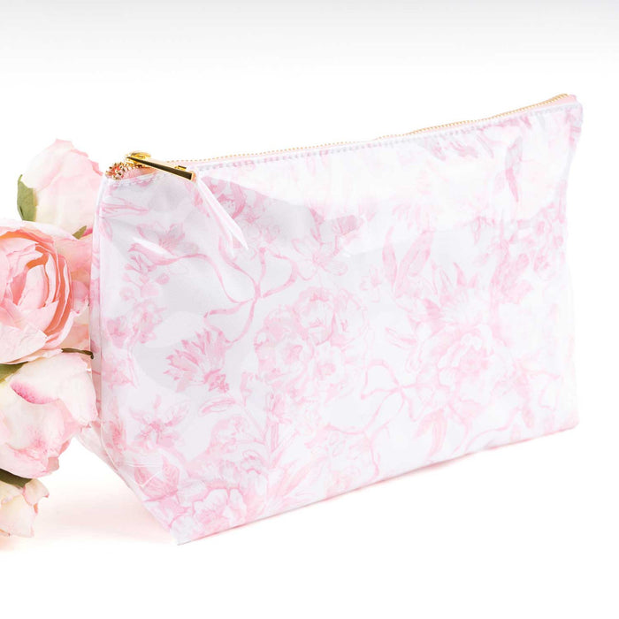 Clear Coated Travel Cosmetic, Pink Bow Toile