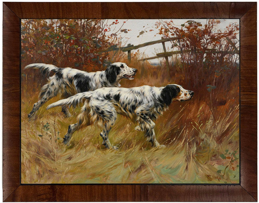 Art Print, Vintage Hunting Dogs Oil Reproduction