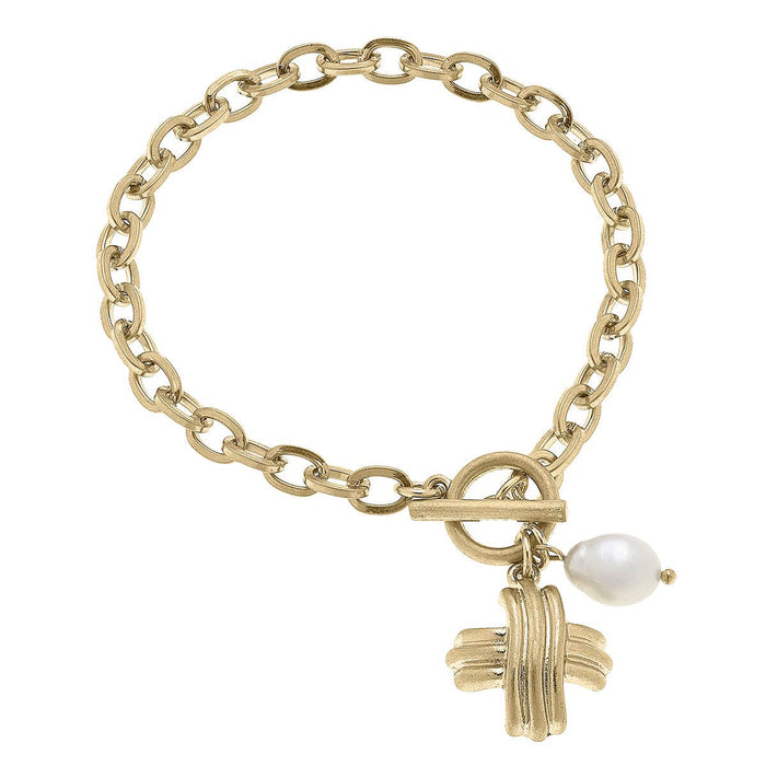 Serena Cross Toggle Bracelet, Two Tone