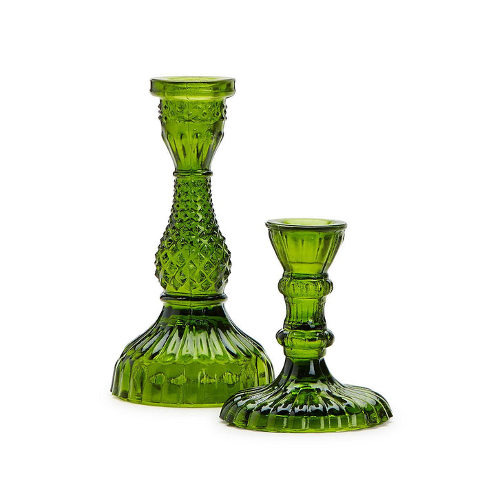 Moss Green Glass Candlesticks