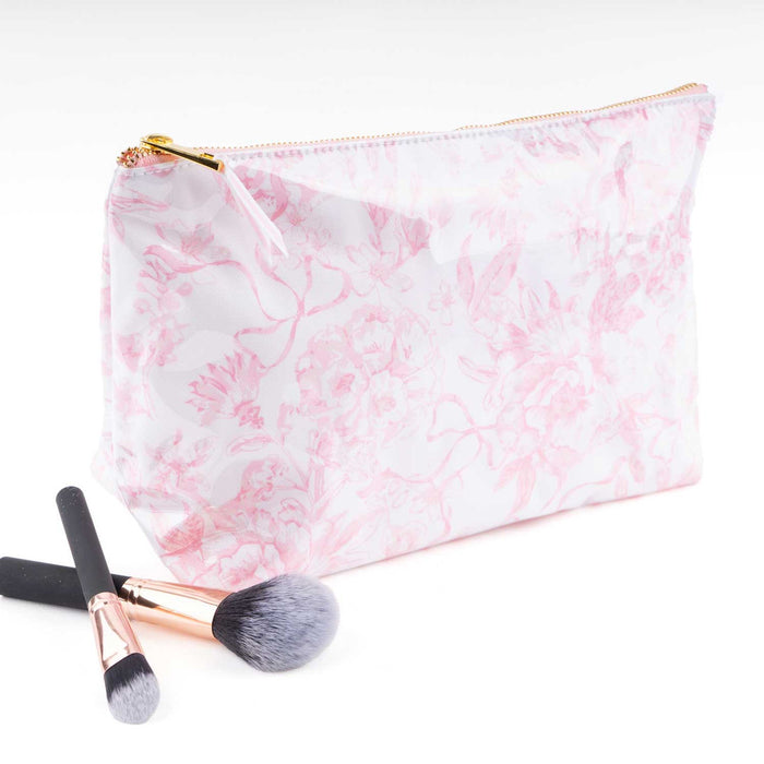 Clear Coated Travel Cosmetic, Pink Bow Toile