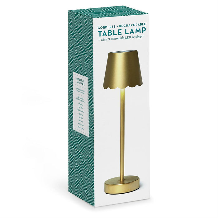 Cordless LED Table Lamp, Gold Scalloped