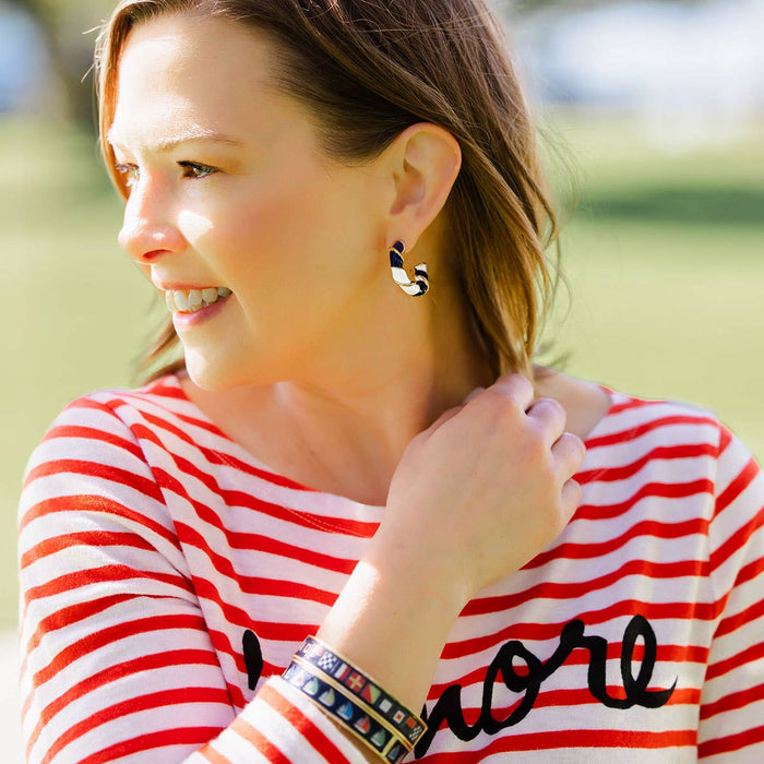 Annmarie Enamel Twisted Rope Hoop Earrings in Navy & White