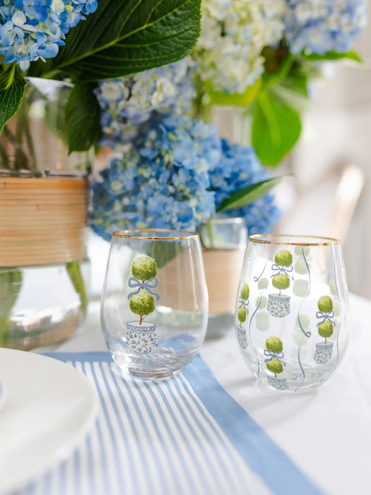 Stemless Wine Glass, Topiary Print