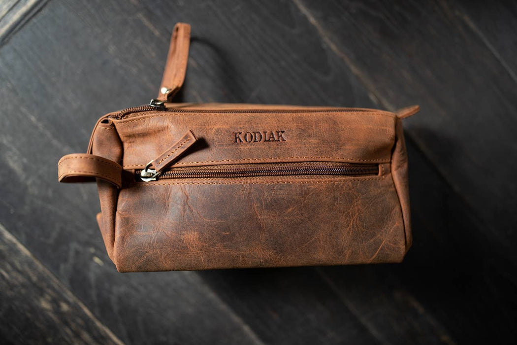 Leather Toiletry Bag, Dark Walnut