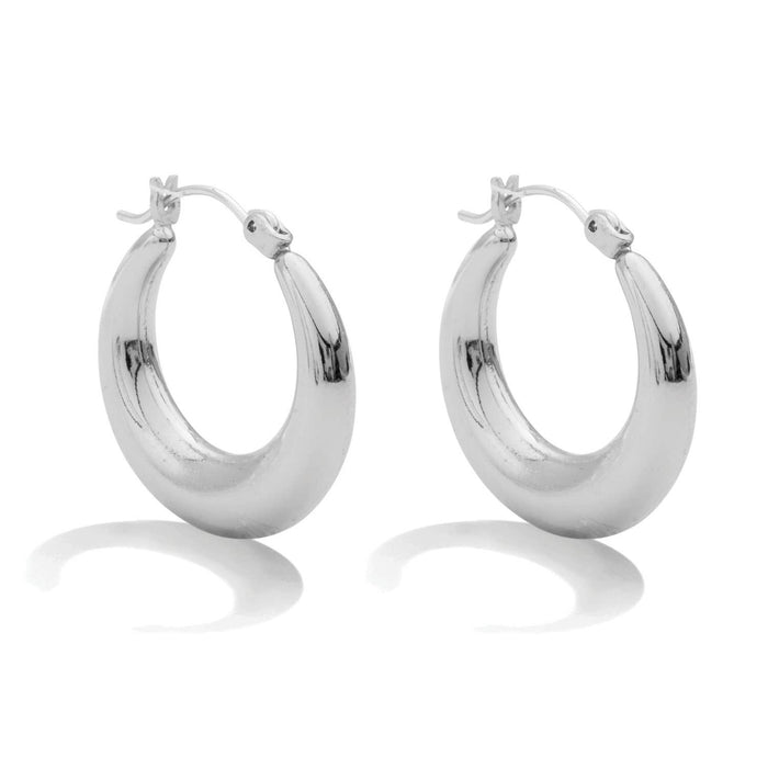 Wide Round Latch Hoops, Silver