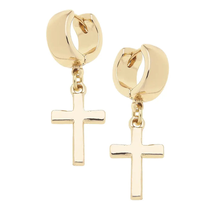 Ruth Cross Huggie Hoop Earrings, Shiny Cold