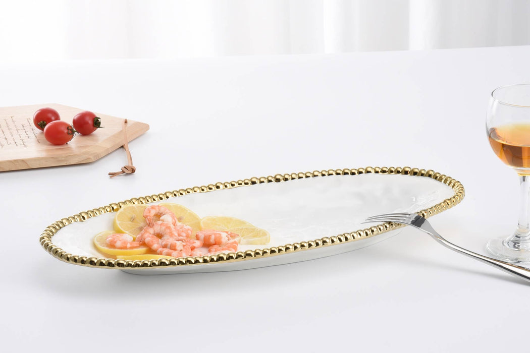 Oval Serving Piece, White and Gold