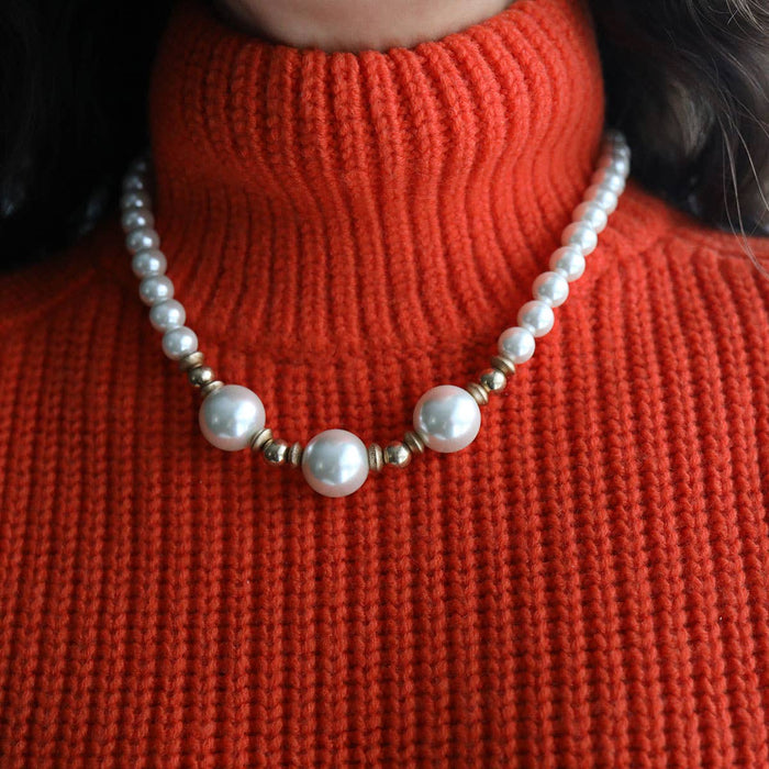Moira Pearl, Wood & Gold Bead Necklace in Ivory