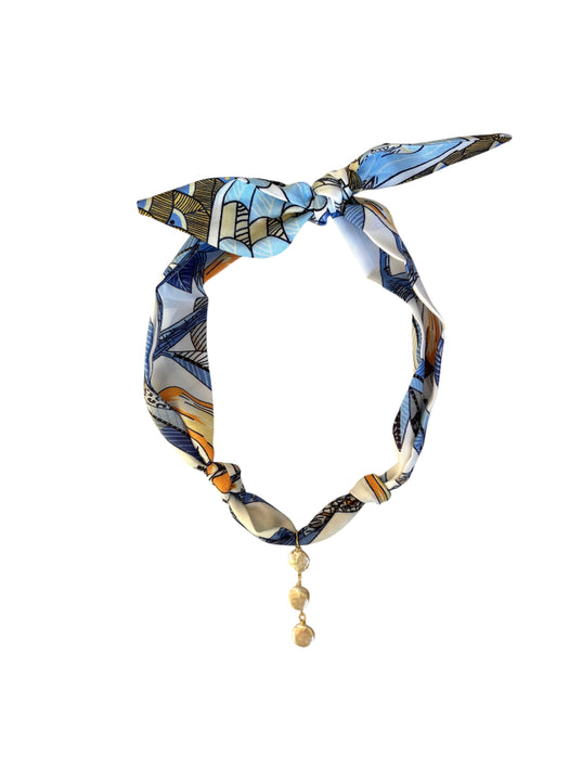 Vertical pearl scarf necklace, Indigo