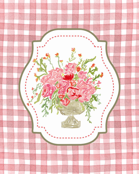 Art Print, Loose Flowers, Pink Check