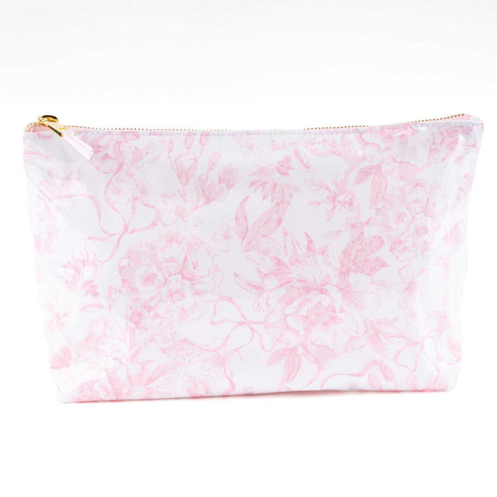 Clear Coated Travel Cosmetic, Pink Bow Toile