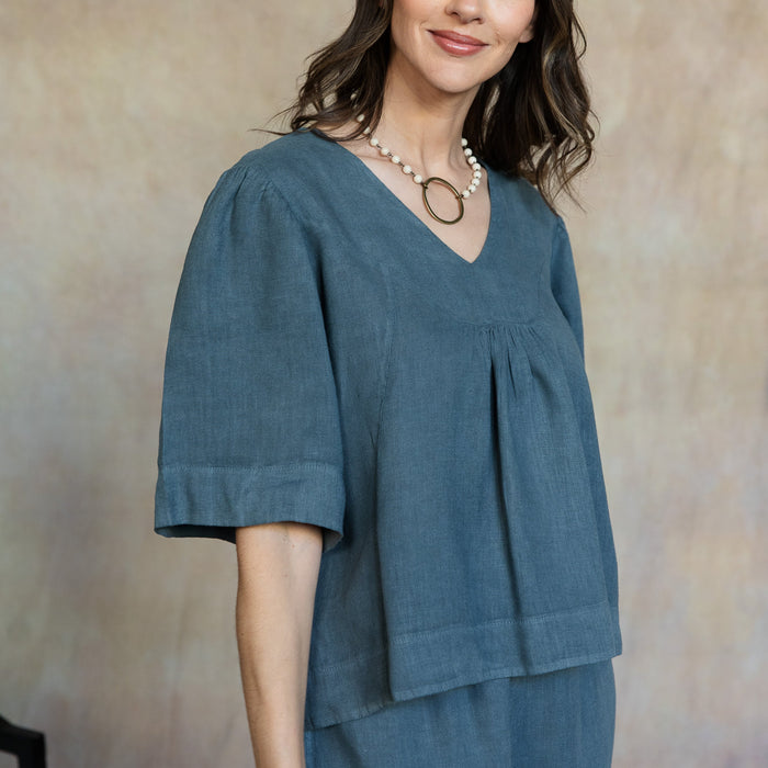 Amelie Linen Top, Washed Grey