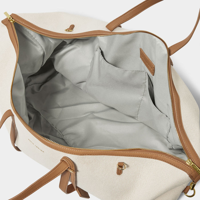 Capri Canvas Weekend Bag, Tan & Off White