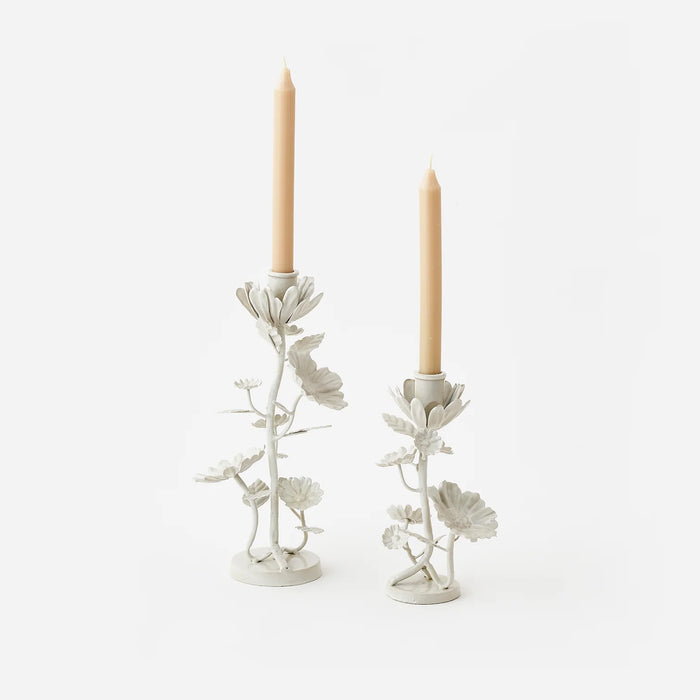 White Floral Taper Candle Holder, 2 Sizes