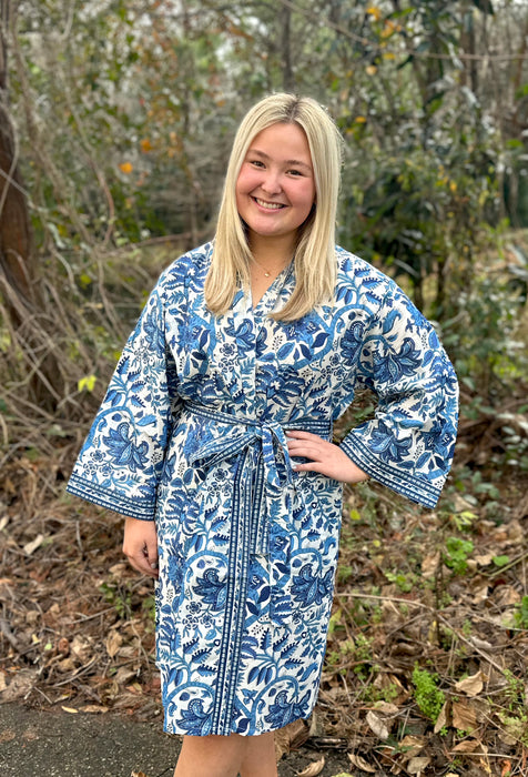 Cotton Robe, Blue and White