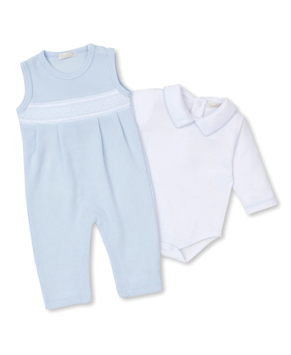 Overall Set, Handsmocked, Light Blue & White