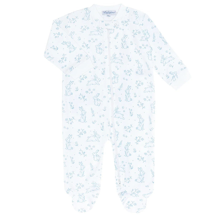Blue Bunny Toile Zipper Footie