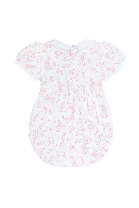 Pink Bunny Toile Smocked Bubble