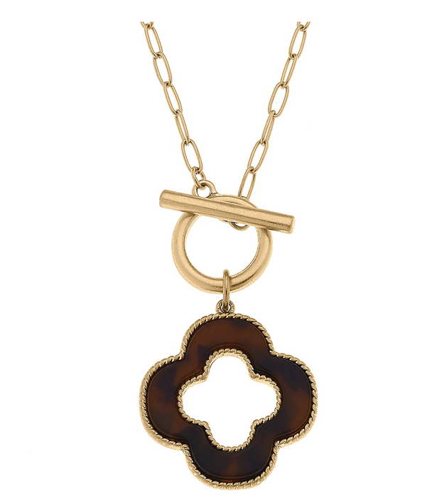 Sadie Clover T-Bar Necklace, Tortoise