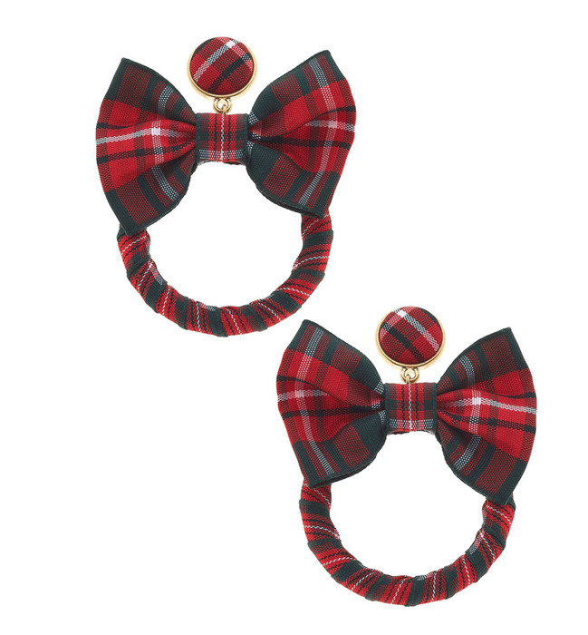 Norah Tartan Bow Drop Hoop Earrings
