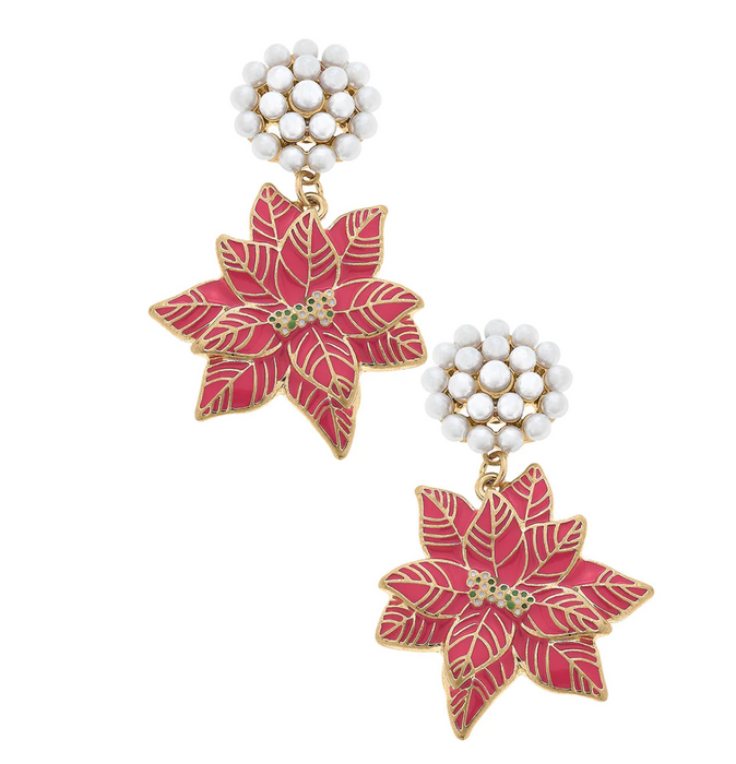 Poinsettia Flower Enamel Earrings