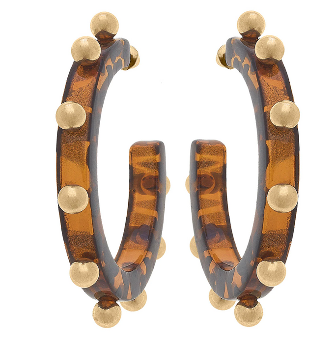 Kelley Studded Hoop Earrings, Tortoise