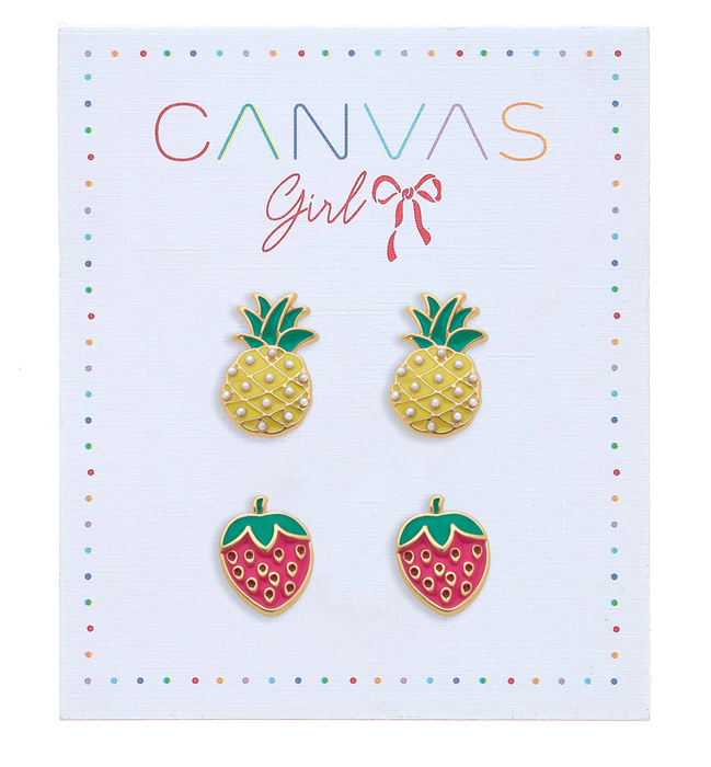 Madeline Strawberry & Pineapple Children's Stud Earrings