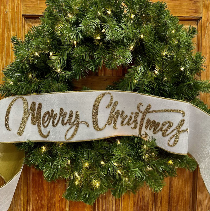 Velvet Wreath Banner, Merry Christmas on Winter White