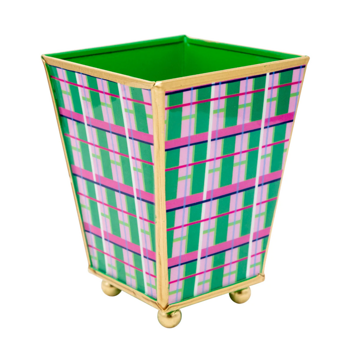 Mad Plaid Enameled Square Cachepot Planter