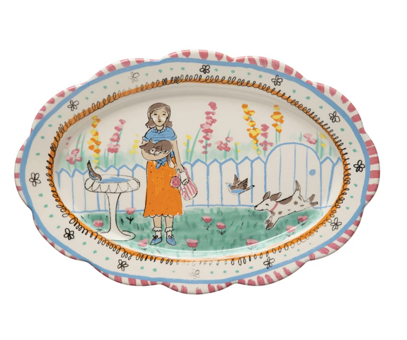 Decorative Ceramic Platter, Lady in Garden