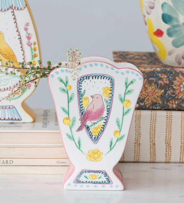 Ceramic Fan Shaped Vase, Birds