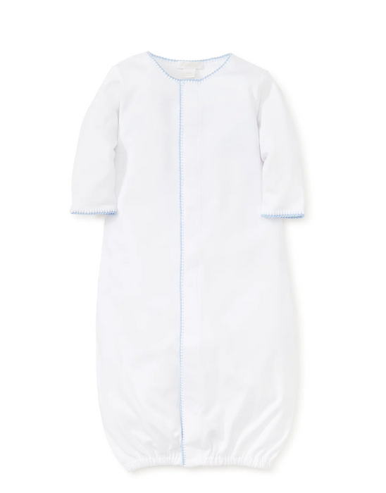 Pima Cotton Converter Gown, White with Light Blue hidden snaps