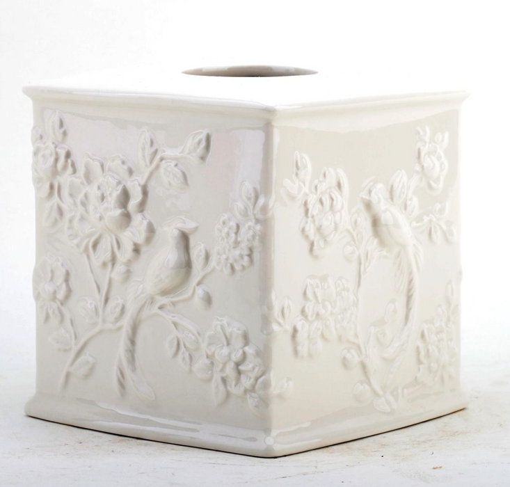 Tissue Box, Embossed Bird, White